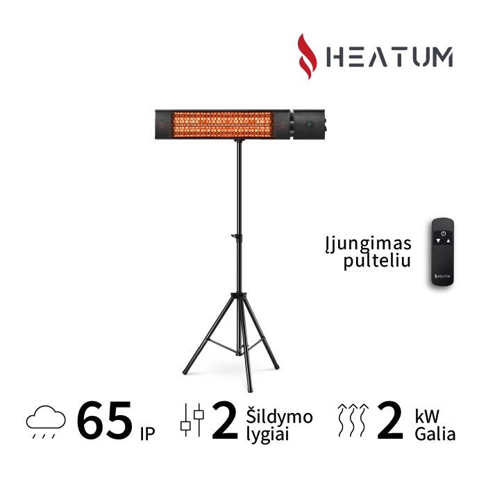 Pastatomas Infraraudonųjų spindulių šildytuvas Heatum H2000R URBAN Black su trikoju stovu