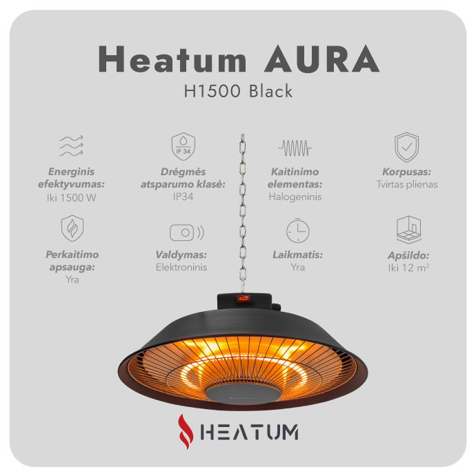 Infraraudonųjų spindulių šildytuvas Heatum H1500 AURA