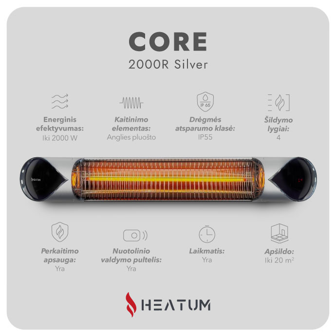 Infraraudonųjų spindulių šildytuvas Heatum H2000R CORE SILVER2