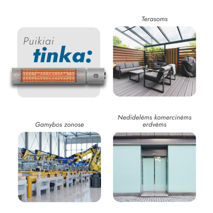 Pastatomas Infraraudonųjų spindulių šildytuvas Heatum H2000R URBAN SILVER su trikoju stovu