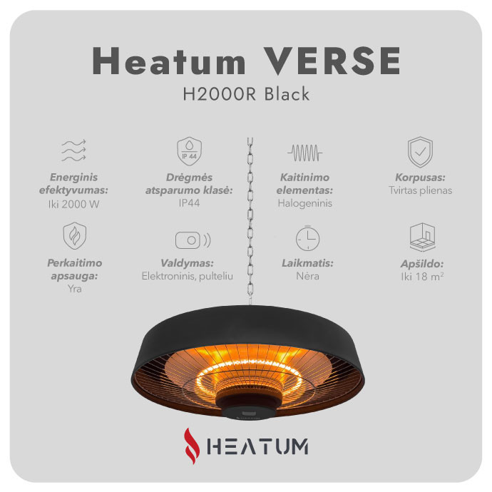 Infraraudonųjų spindulių šildytuvas Heatum H2000R VERSE BLACK 2