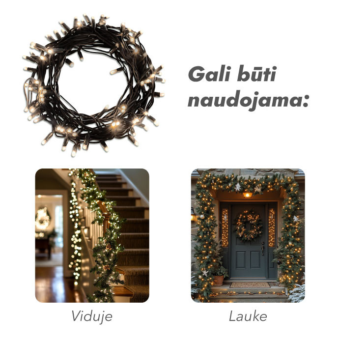 Lauko ir vidaus girlianda (LED lemputės) 10 m PROLED juoda 8