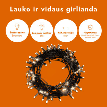 Lauko ir vidaus girlianda (LED lemputės) 10 m PROLED juoda 9