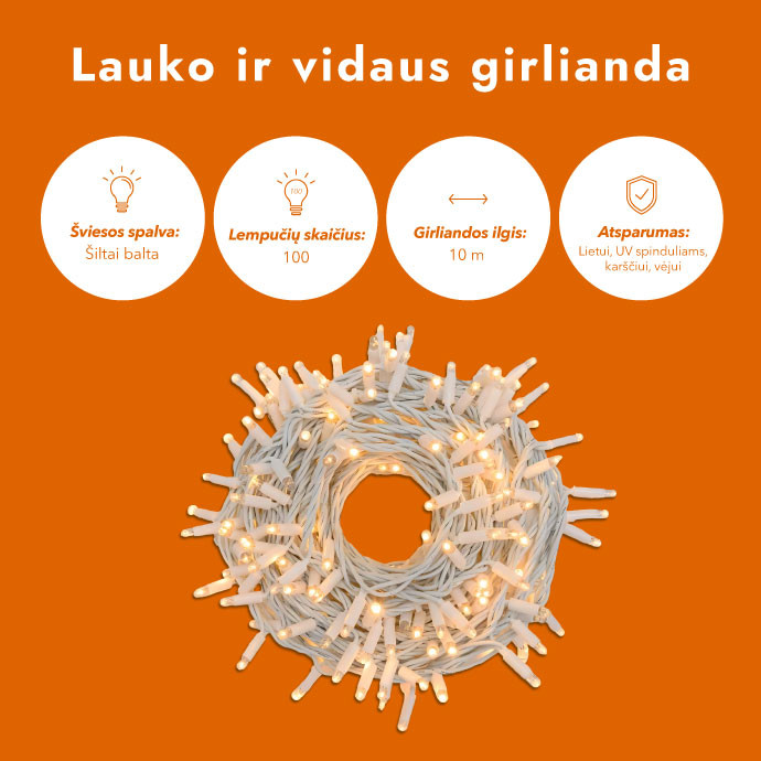 Lauko ir vidaus girlianda (LED lemputės) 100 m PROLED balta 7