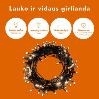 Lauko ir vidaus girlianda (LED lemputės) 100 m PROLED juoda 7 Lauko ir vidaus girlianda (LED lemputės) 100 m PROLED juoda 7