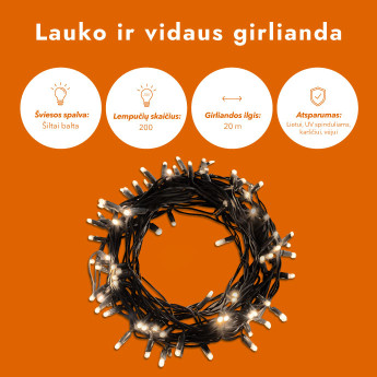 Lauko ir vidaus girlianda (LED lemputės) 20 m PROLED juoda Lauko ir vidaus girlianda (LED lemputės) 20 m PROLED juoda