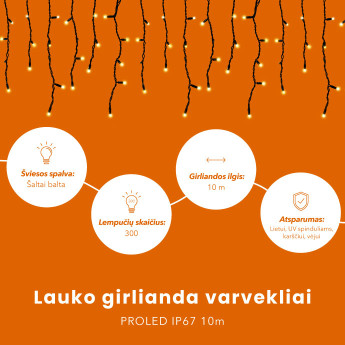 Lauko girlianda varvekliai PROLED IP67 10m Lauko girlianda varvekliai PROLED IP67 10m