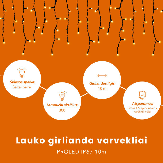 Lauko girlianda varvekliai PROLED IP67 10m Lauko girlianda varvekliai PROLED IP67 10m