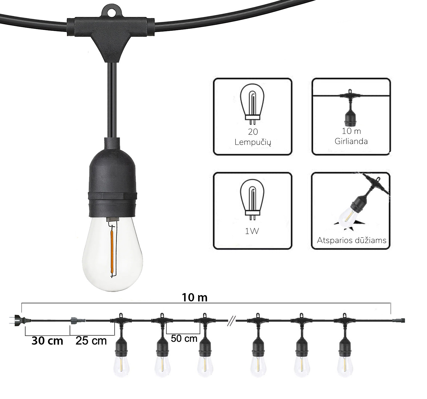 Lauko girlianda (LED lemputės) 10 m Drop