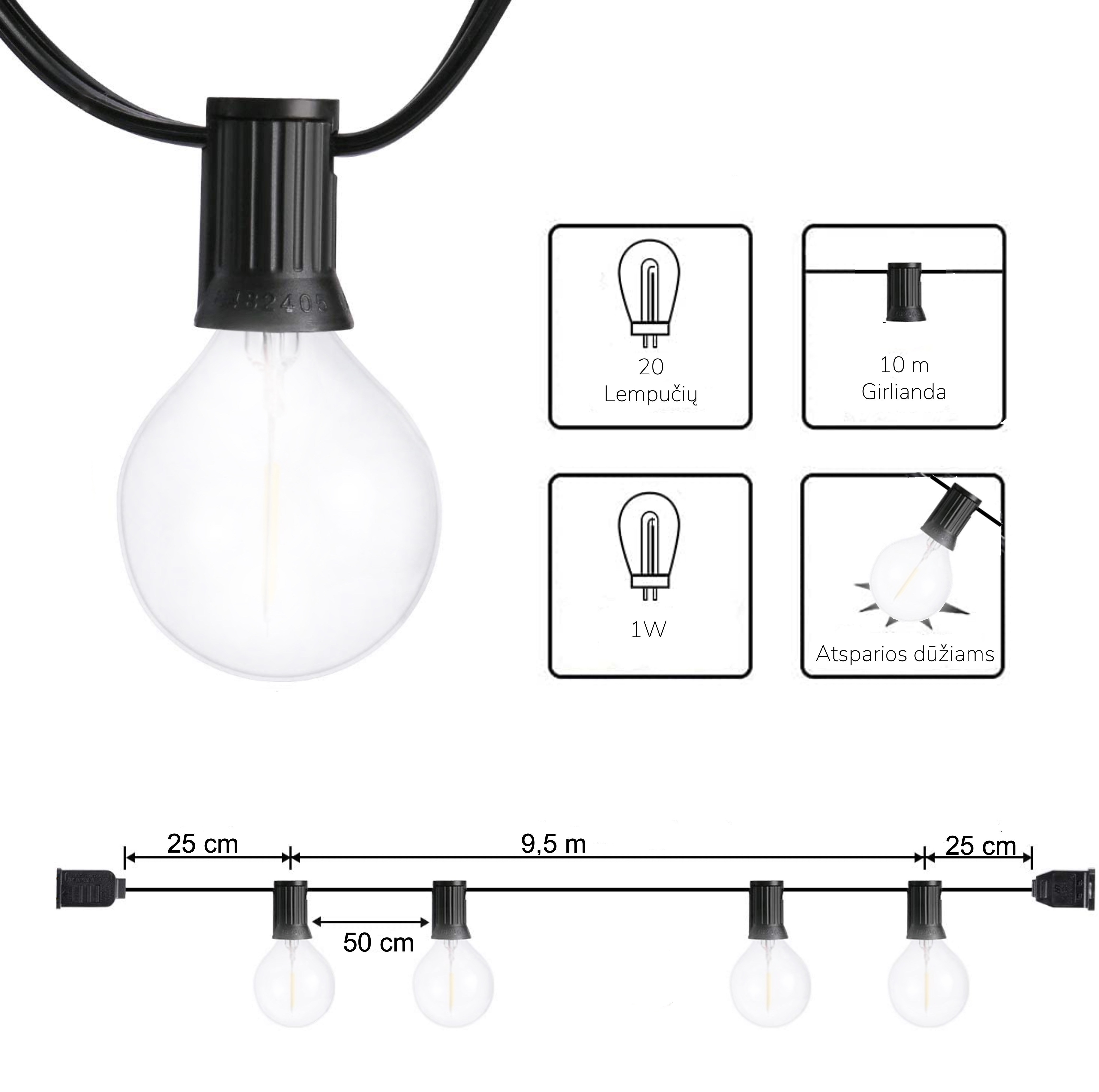 Lauko girlianda (LED lemputės) 10 m Elegance matinė