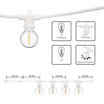 Lauko girlianda (LED lemputės) 10 m Perl balta