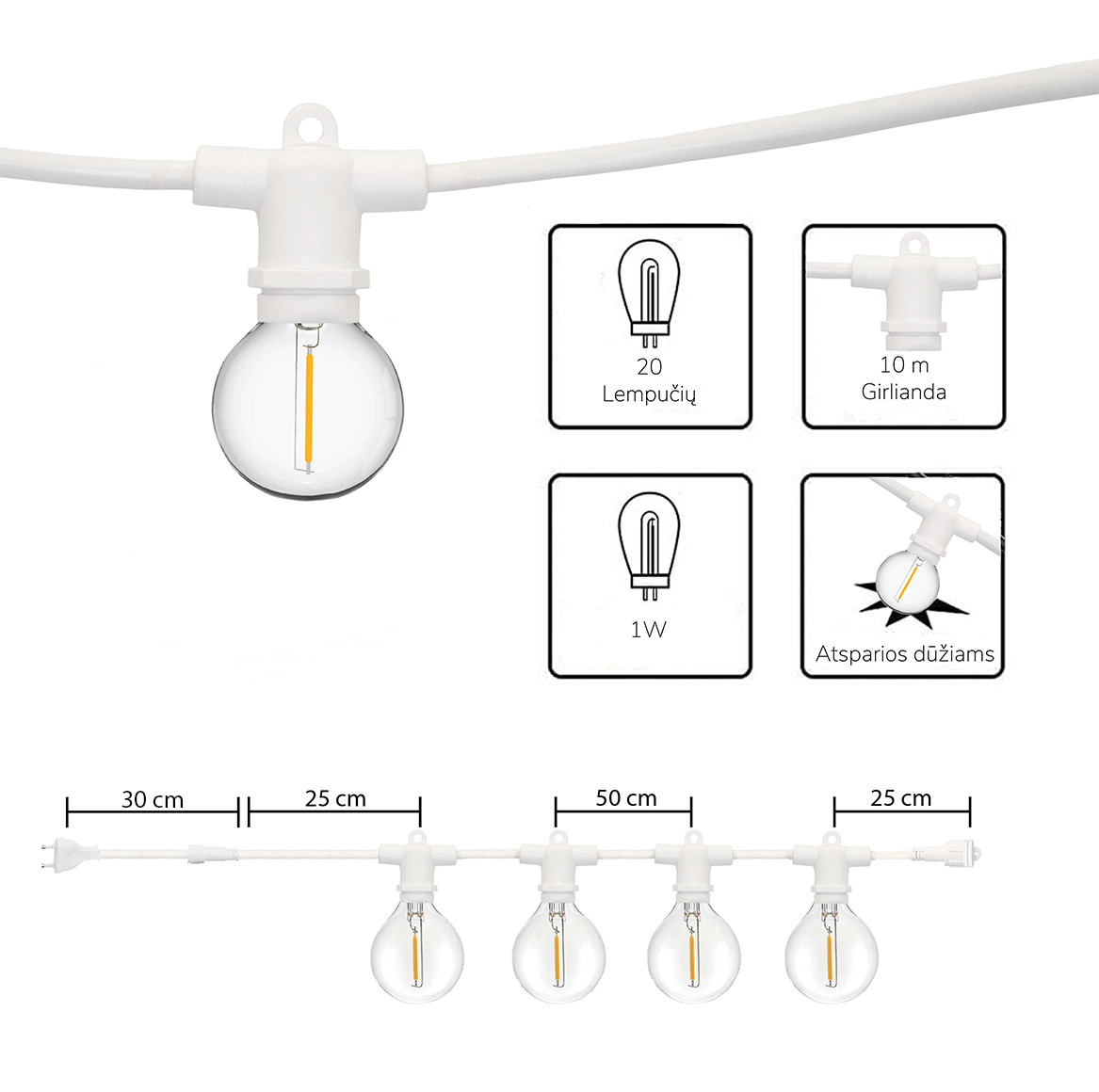 Lauko girlianda (LED lemputės) 10 m Perl balta