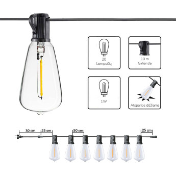 Lauko girlianda (LED lemputės) 150 m Retro