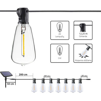 Lauko girlianda su saulės baterija (LED) Retro