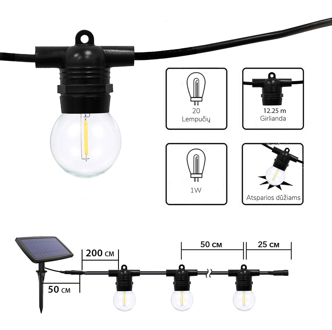 Lauko girlianda su saulės baterija (LED) Glow